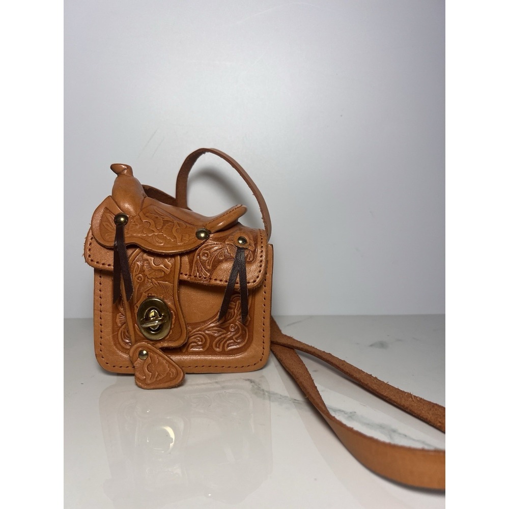 VTG Hand tooled Leather Cowgirl Saddle Shoulder Bag Mini Purse Western